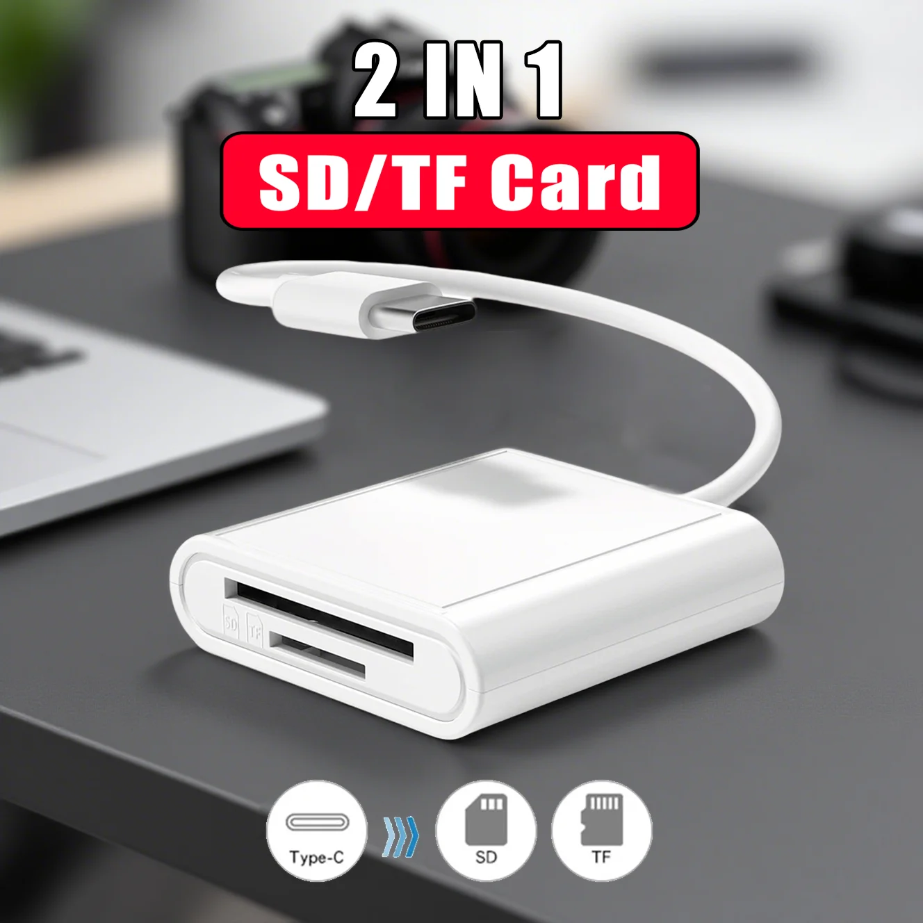 Type-c to SD/TF Card Reader OTG Adapter for iPad 16 15 Pro Samsung Huawei 2-in-1 Memory Card Converter with Fast Data Transfer