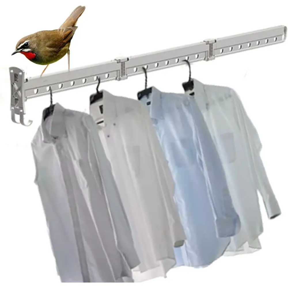 

Настенная выдвижная сушилка для белья для балкона, патио, прихожей и спальни - серебристая