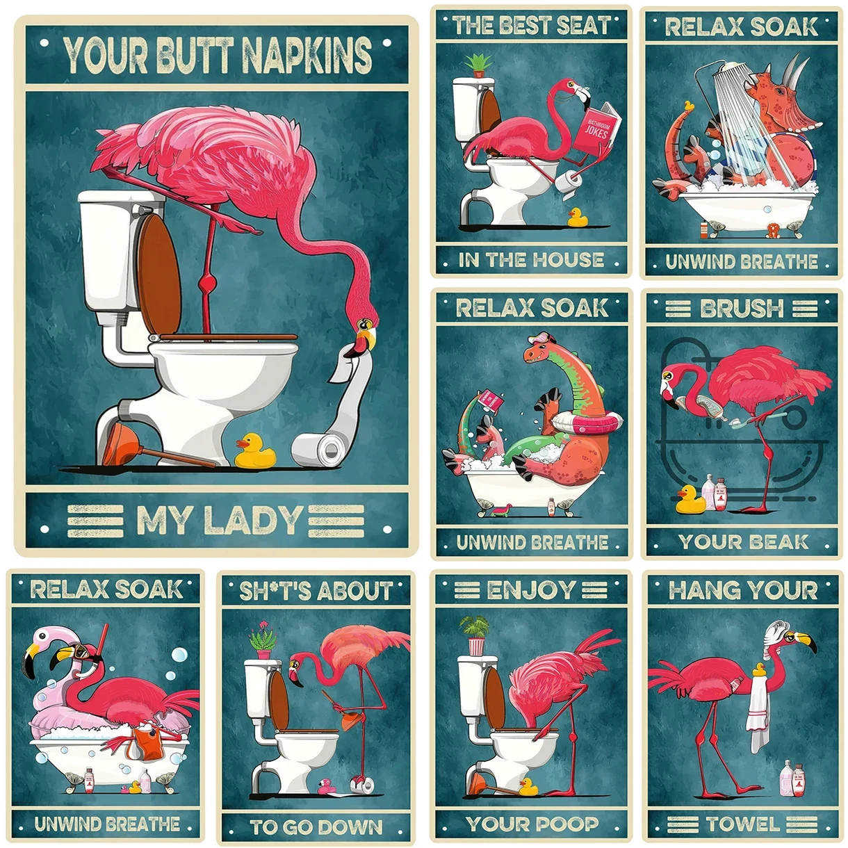 

Vintage Your Butt Napkins My Lady Relax Soak Metal Tin Signs Wall Decor for Home Bathroom Bars Garage Cafe Clubs Retro Posters