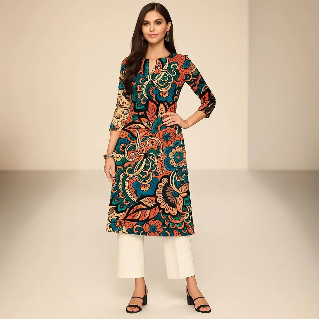 

Платье Kurtta, женское модное прямое платье-труба, повседневное яркое платье с цветочным узором, арабский халат Traditionnelle Arabe, мусульманский халат