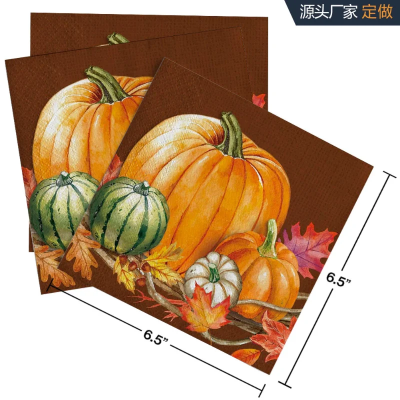 Tissue Paper New Thanksgiving Halloween Pumpkin Colourful Food Grade Printed Tissue Paper 33 Napkins 20pcs