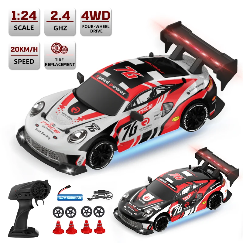 Samochód RC 4WD 1/24 zdalnie sterowany, radiowy 2.4G, szybki, do driftu, wyścigowy, szybki truck RTR, zabawka, prezent dla dzieci.