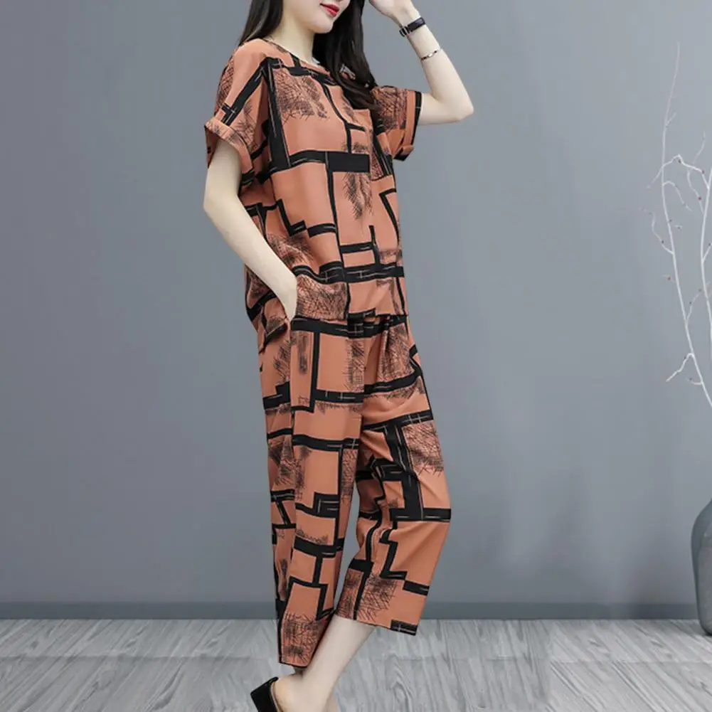 1 Set Summer Blouse  Elastic Waist   Women Pants Summer Women Casual Blouse with Pants Set