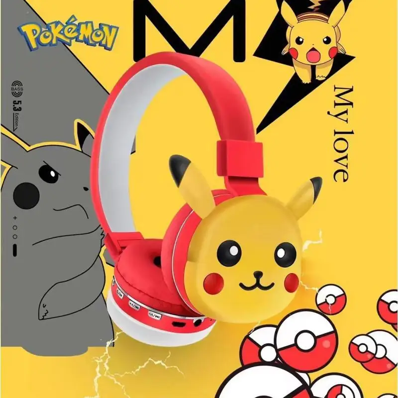 Ah-806x New Cartoon Headworn Kawaii Bluetooth Earphone Pikachu Creative Gifts Folding Telescopic Anime Pokemon Cute Headphones