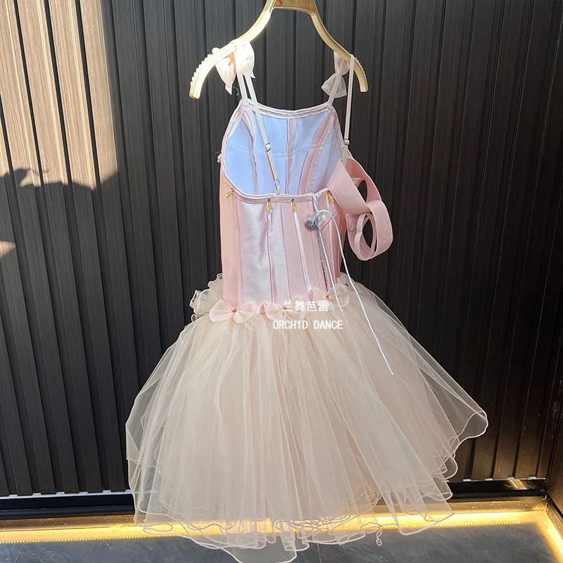 BT01402 haute qualité taille personnalisée enfants filles Ballet danse Performance porter Gilsay rose longue robe Tutu romantique