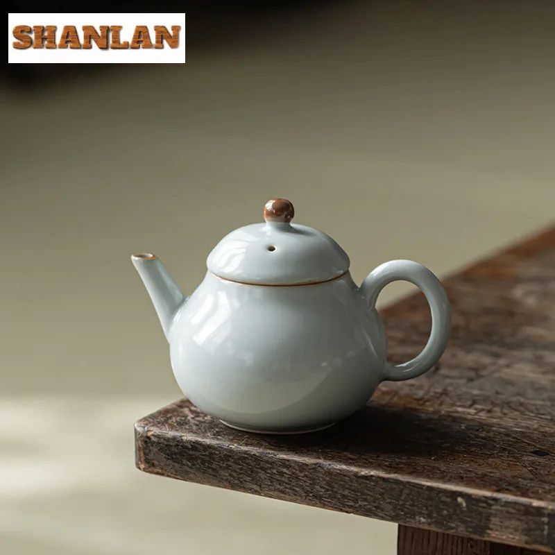 

120 мл лазурный фарфоровый чайник ручной работы с ледяной треснутой глазурью, горшок с тыквой, чайник, чайник, аксессуары для чая, украшение, подарок