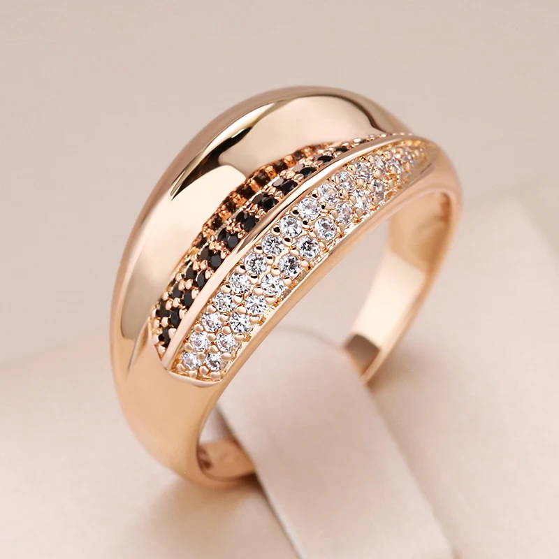 Kinel Luxury Natural Black White Zircon Rings for Women Geometric Cross 585 Rose Gold Wedding Party Fine Daily Vintage Jewelry