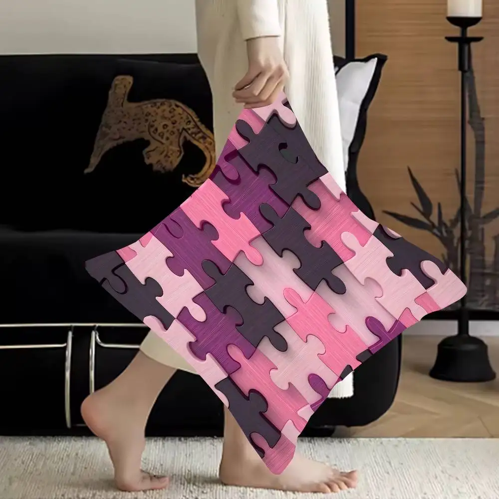 

Pink Puzzle Mosaic Stitch Lucky Dragon Pillow Cover Sofa Cushion Cover Home Room Decoration Children Gift