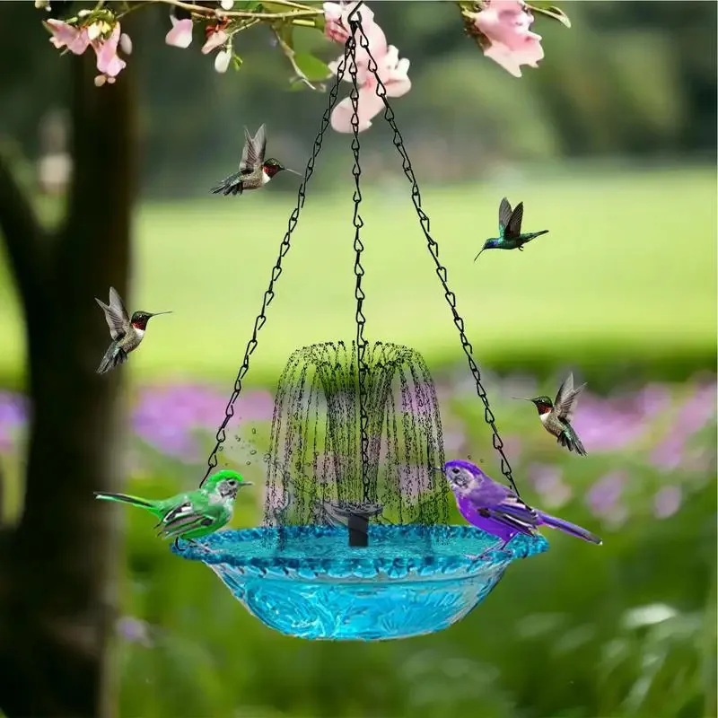

Hanging Bird Bath With Solar Water Fountains Multi-Functional Hummingbird Bath Bowl Outdoor Feeder And Drinking For Bird Bath