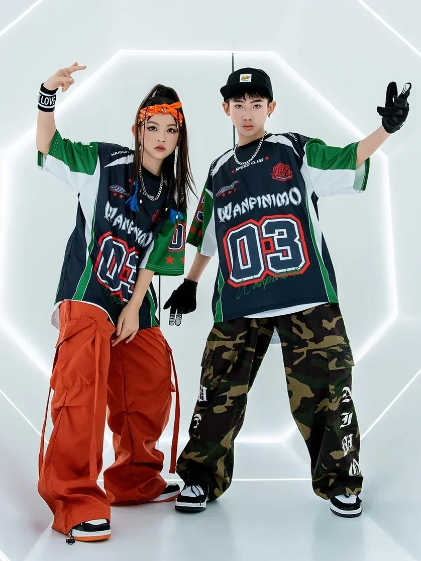 

Girls Loose T-Shirts Cargo Pants Suit Boys Streetwear Jazz Stage Wear Children Ballroom Hip Hop Dance Costumes