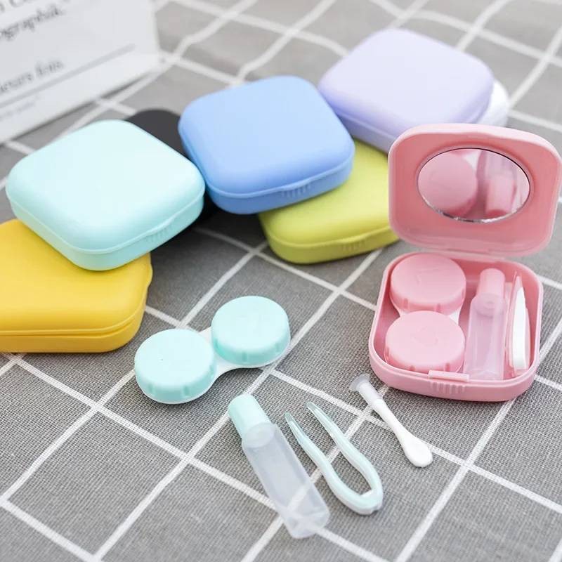 1 Pcs Solid Color Mini Contact Lens Case Easy Carry Make Up Beauty Pupil Storage Box with Mirror Cute Travel Kit Lens Container