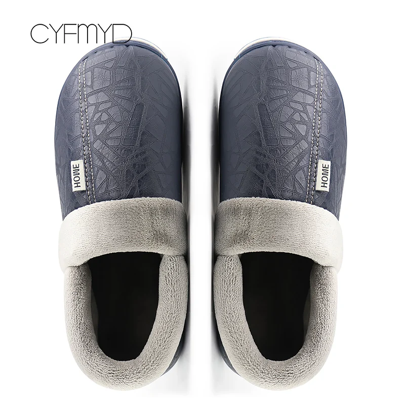 Zapatillas de casa cálidas para hombres, masaje de espuma viscoelástica, zapatos de interior masculinos, antideslizantes de cuero, talla grande 50