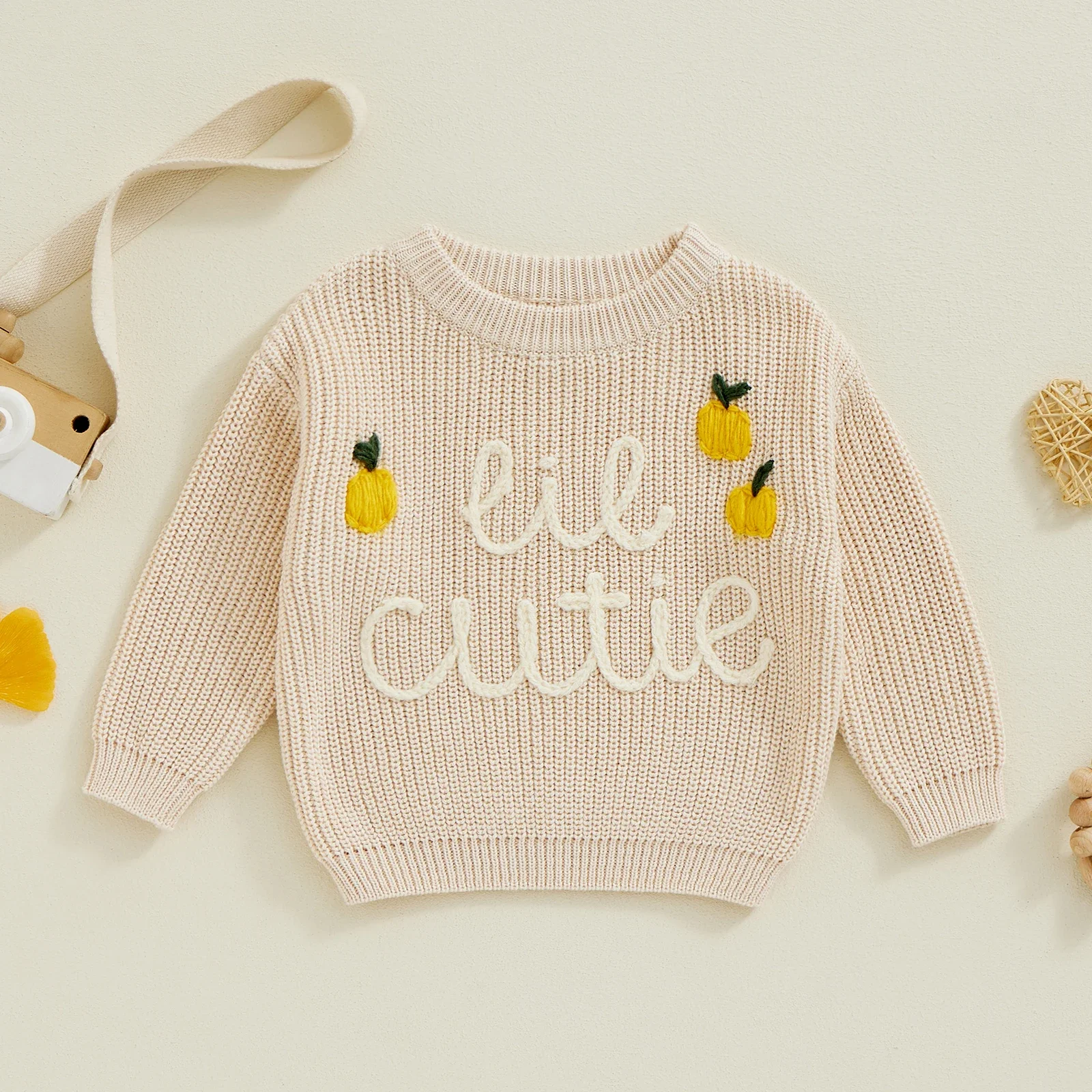 Toddler Baby Girl Boy Lemon Embroidery Jumpers Knitted Sweater Warm Long Sleeve Pullover Children Knitwear Children Outfit