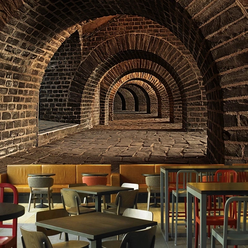 Custom 3D Mural Creative Extended Space Brick Wall Tunnel Bar Restaurant Wallpaper Living room sofa TV background wall bedroom