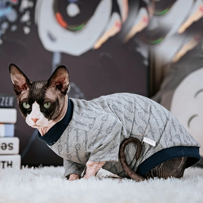 New Cotton Jumpsuit for Sphynx Cat,Long Sleeves Warm Coat For Devon Rex, Cat Clothing,Soft Cartoon Loungewear For Puppies