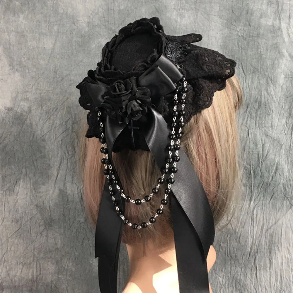 Lace Gorgeous Hair Accessories Lolita Side Clip Mini Top Hat Dark Gothic Roses Cap Halloween Photo Punk Novelties Hair Clip