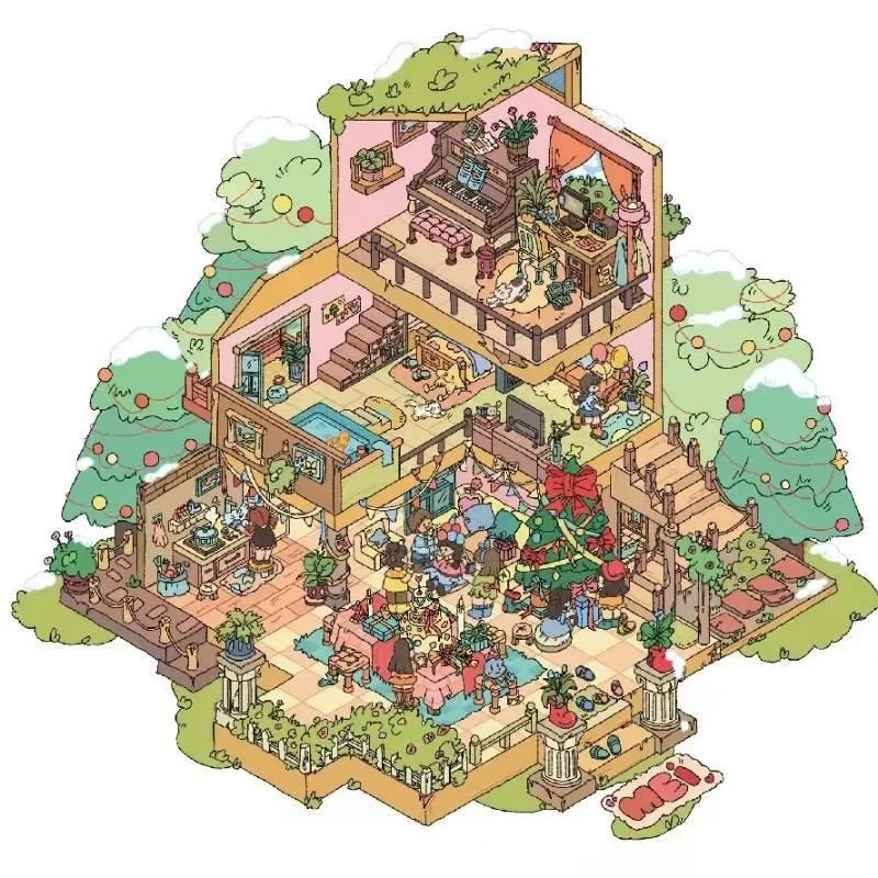 DIY Decor Mini Scrapbook Stacking Sticker 3D Stereo Kawaii Cartoon Scene Sticker Kids Adult Handmade Landscaping Sticker Gift