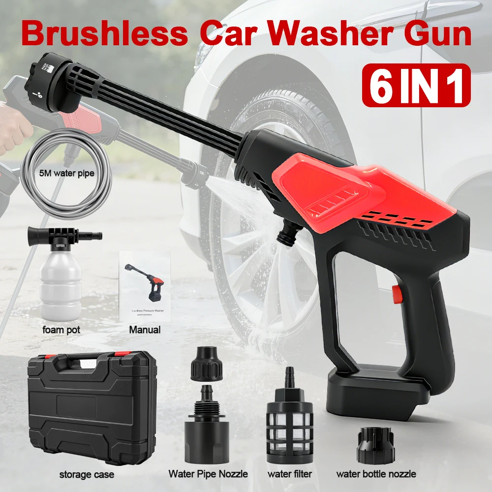 300Bar Brushless High Pressure Car Washer Powerful Cordless Water Gun 6 In 1 Garden Cleaning Washing Tool For Makita 18V Battery