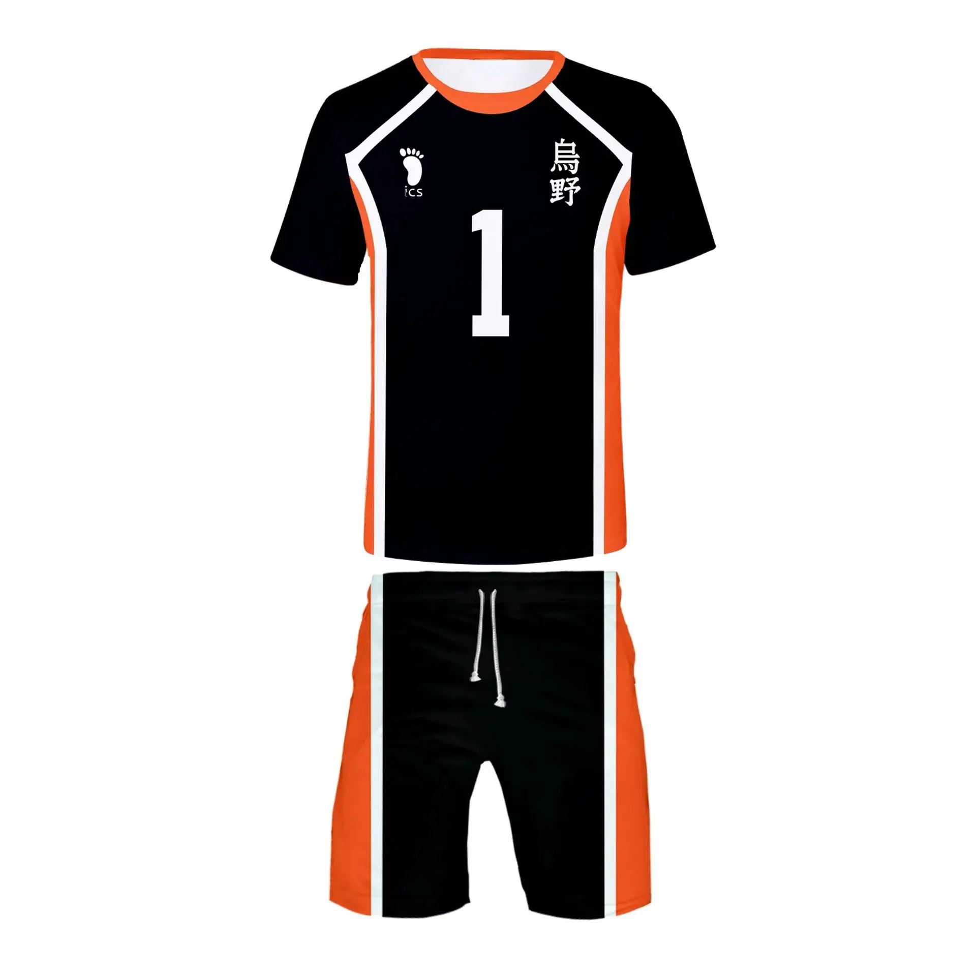 Volleyball Team Uniform Training Clothes Tshirt 3D T-shirt +Short Men/Women O-neck Fashion Haikyuu 2pcs set Unisex clothing