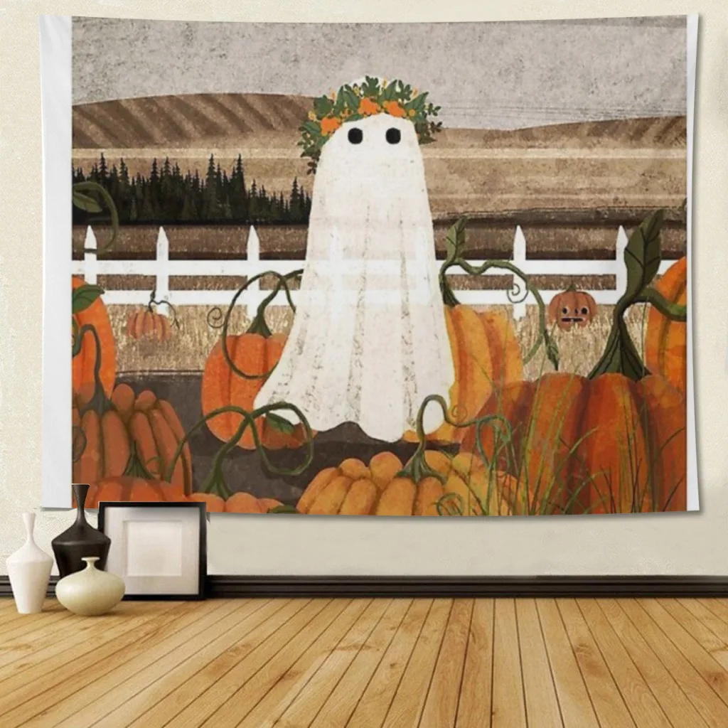 There's a Ghost in the Pumpkins Patch Again... Halloween Decorations Child Tapestry Home Decorating Room