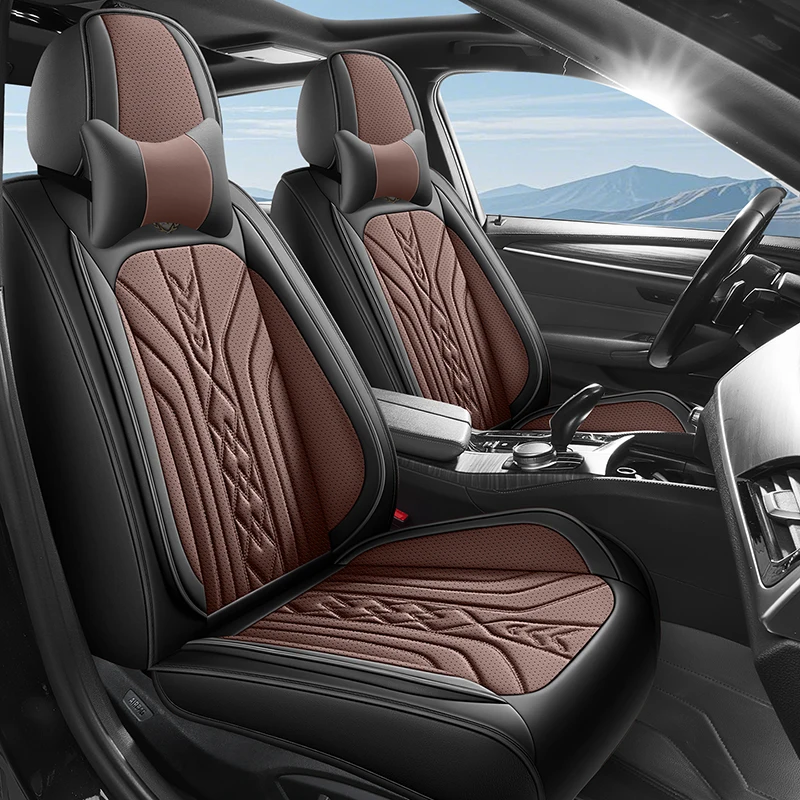(Comfort Edition) Front Double Seats, Equipped with 2 Comfortable Headrests, Luxurious Nappa Leather Full-Cover Car Seat Covers, Universal, Comfortable, Breathable, and Wear-Resistant, Suitable for All Seasons, Three-Dimensional Design That Fits the Seat Well, Simple and Luxurious Style, Five-Seat Version with Color Options, Suitable for Sedans, Suvs, Pickup Trucks, and Other Various Models