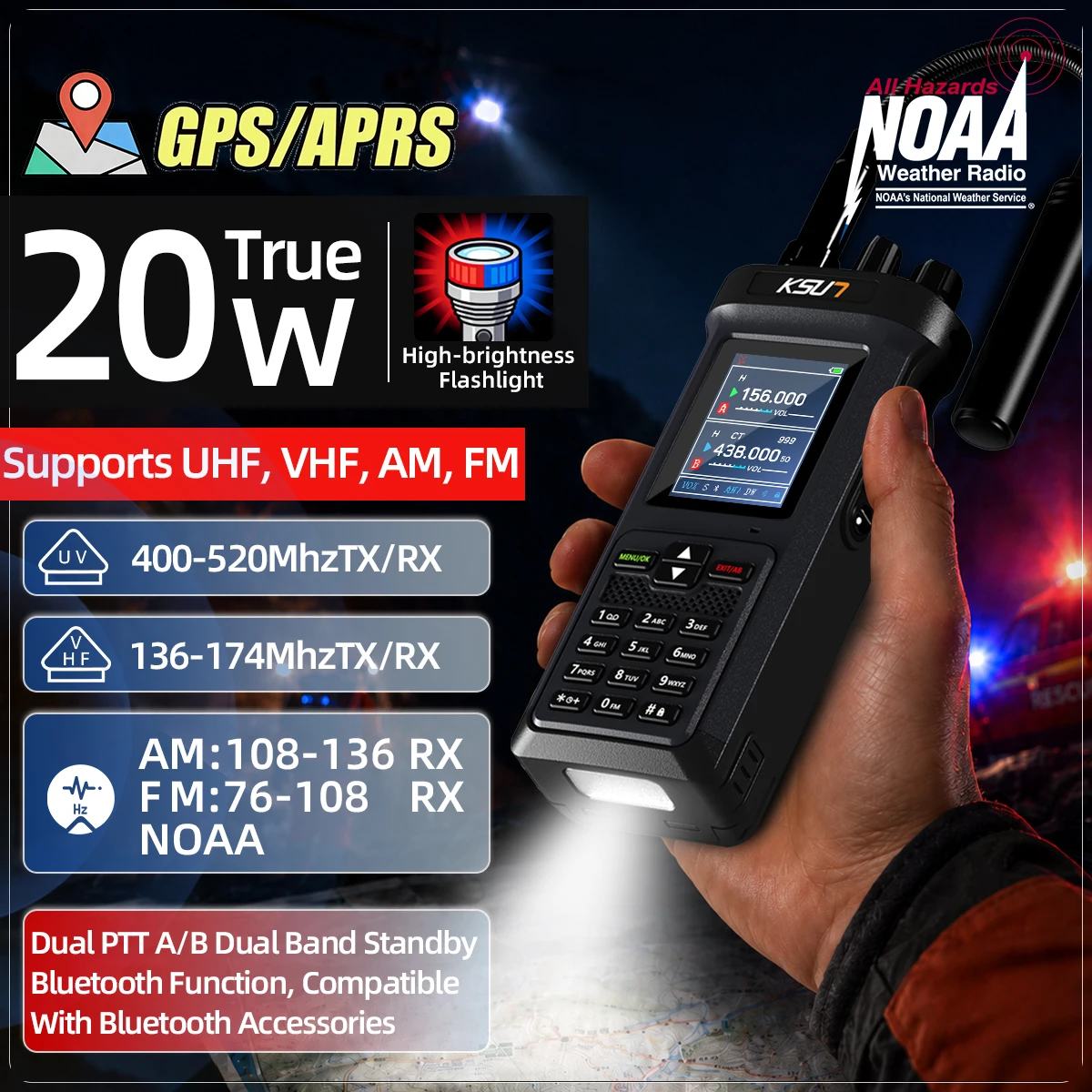 KSUN UV122D Camping Walkkies Talkies APRS Position Sending (Beidou + GPS) Long Range Two Way Radio for 20W High Power New