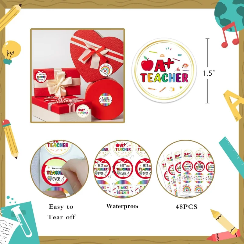 48PCS 감사합니다 교사 라벨 스티커 데이 감사 선물 태그 Best Ever Lab