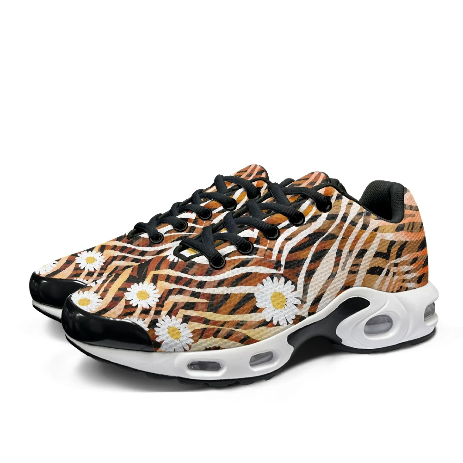 PENSTROLL Arch Support Sports Walking Shoes Comfort Air Cushion Mesh Jogger Athletic Sneakers for Workout Men Zebra Daisy Print