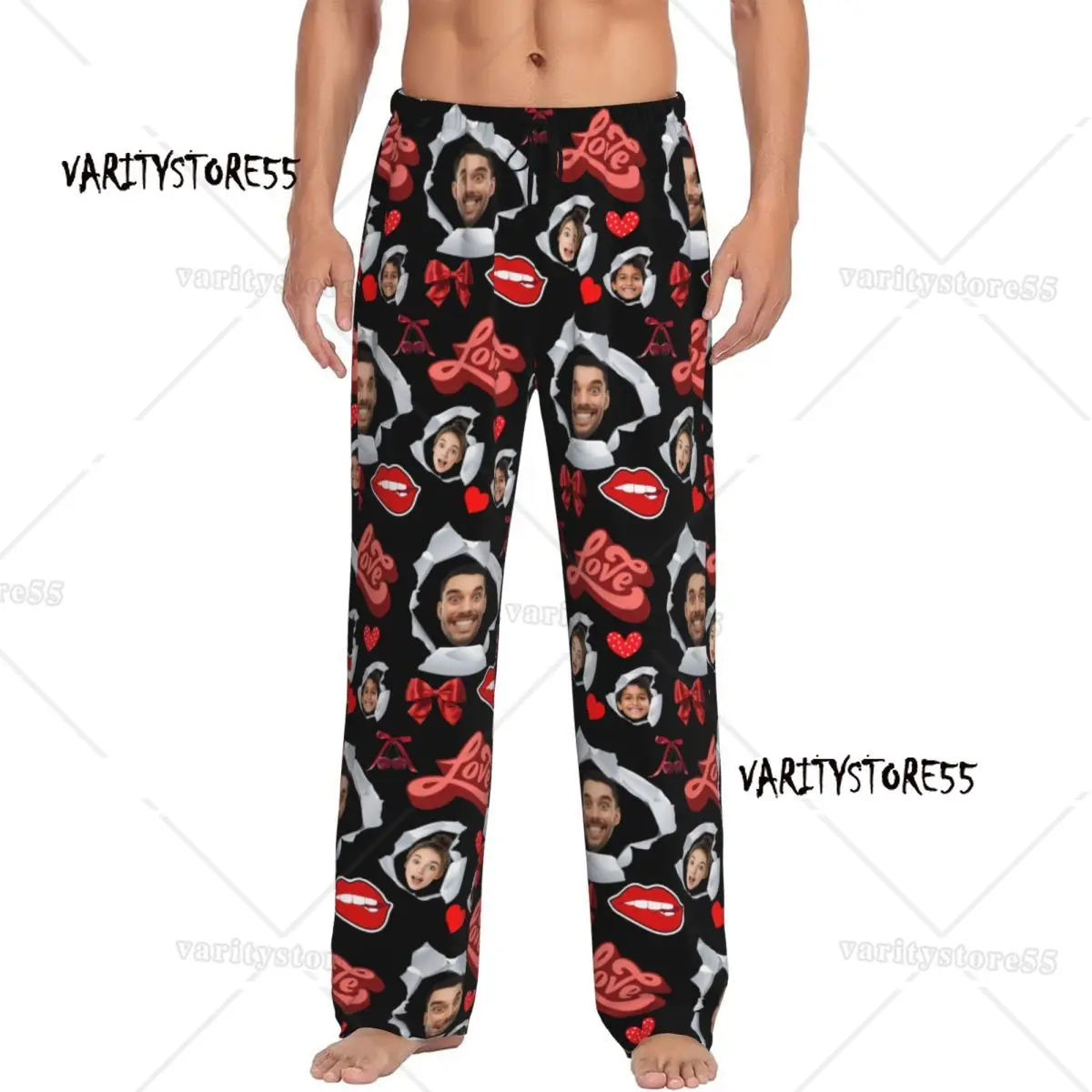 

Custom Hole Three People Face Pajama Pants Sleepwear for Men Elastic Waistband Family Gift Sleep Lounge Bottoms with Pockets