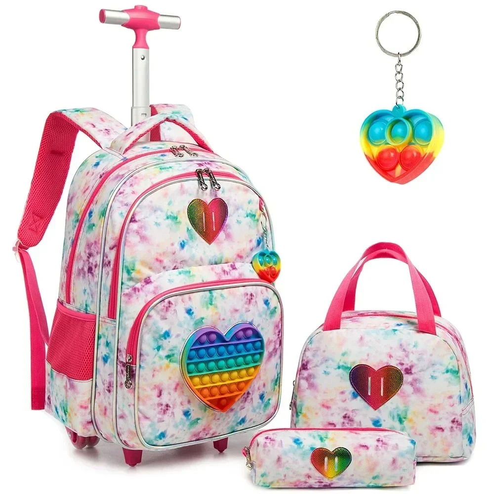 Crianças rolando mochila para meninas saco de escola das crianças com rodas carrinho conjunto mochila para estudantes bagagem com rolo