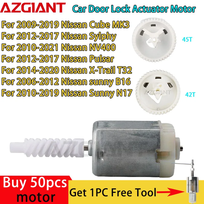 Azgiant Car Door lock with adjusting Motor Gear for Nissan Sunny N17/B16 Cube MK3 Sylphy NV400 Pulsar X-Trail T32 Exterior Parts