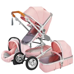 Poussette bébé High Landscape 3 en 1, poussette rose spinale chaude, landau de voyage de luxe, siège auto et chariot