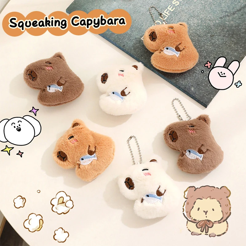 Cartoon Kawaii Piepende Capibara Knuffel Vis Pluche Sleutelhanger Schattige Dieren Zacht Gevulde Pop Hanger Tas Hangende Decoratie Meisje Gift