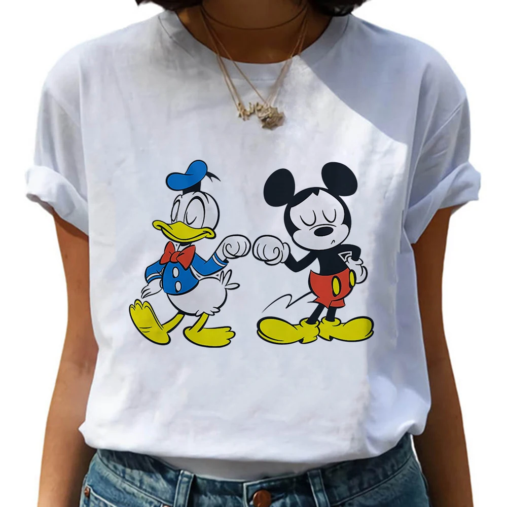 Cute Disney Cartoon 90S Tops Mickey Mouse Family Fashion Woman Blouses 2023 Summer Tee Harajuku Shirts White Top