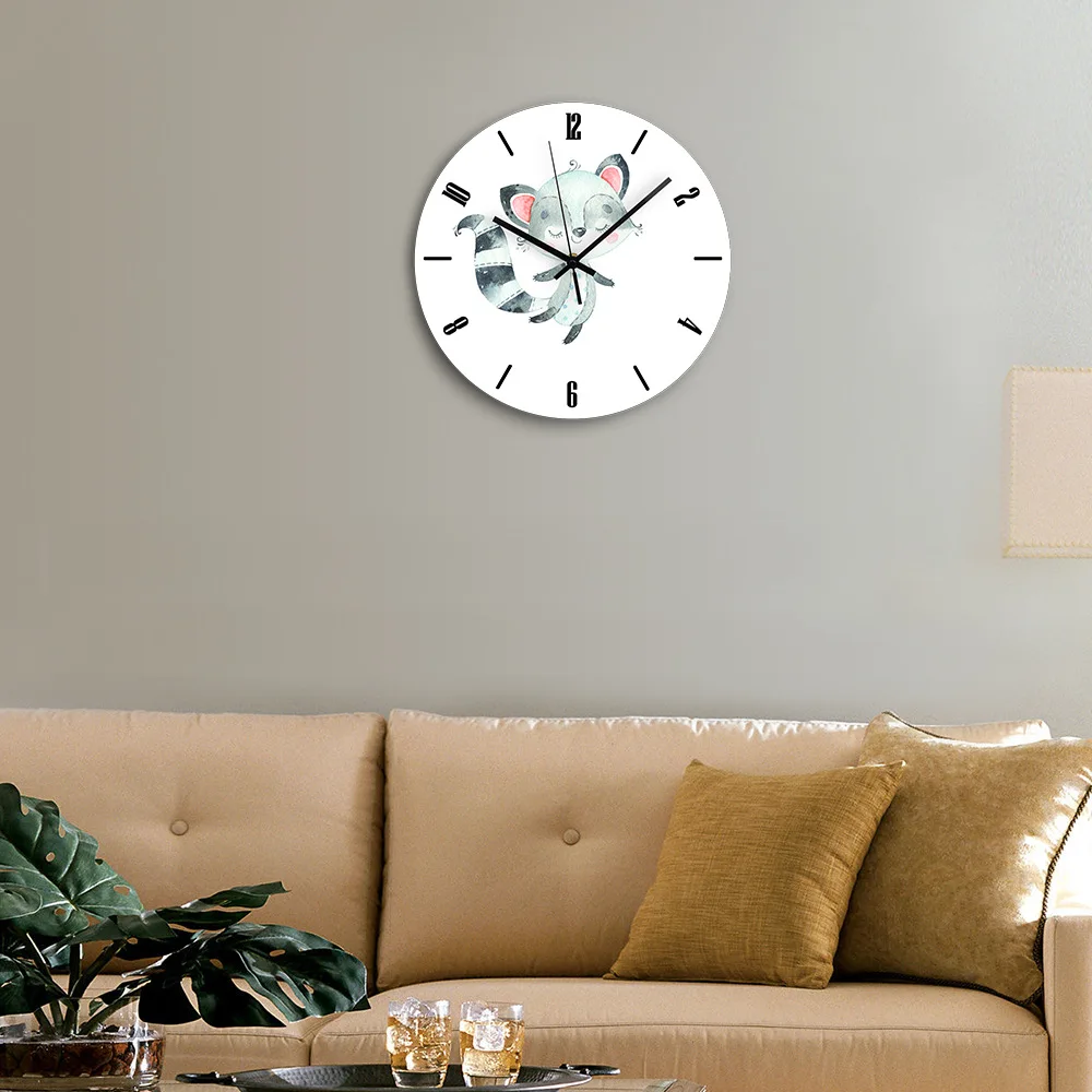 Smiling Raccoon Cute Cartoon Animal Pattern European Creative Decorative Clock Hot Seller on Amazon In Stock
