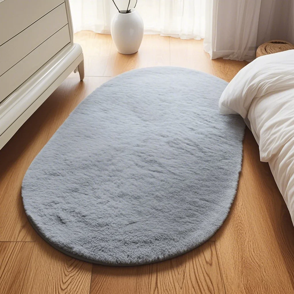 Plush Carpet Thick Anti Slip Imitation Rabbit Fur Carpet For Children's Bedrooms Soft Fluffy Sofa Area Rugs Oval Gray Carpets