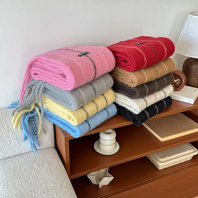 

Корейский шарф в стиле ретро с цветными блоками и полосками, с бахромой, для мужчин и женщин, осенне-зимний стильный аксессуар для шеи.