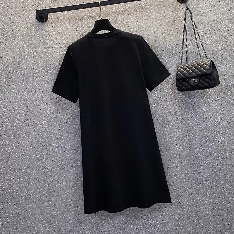 2022 sommer Y2K Sexy T Hemd Kleid Kurzarm Bogen Fashion Casual Schwarz Mini Kleider Für Frauen Weibliche Plus Größe kleidung