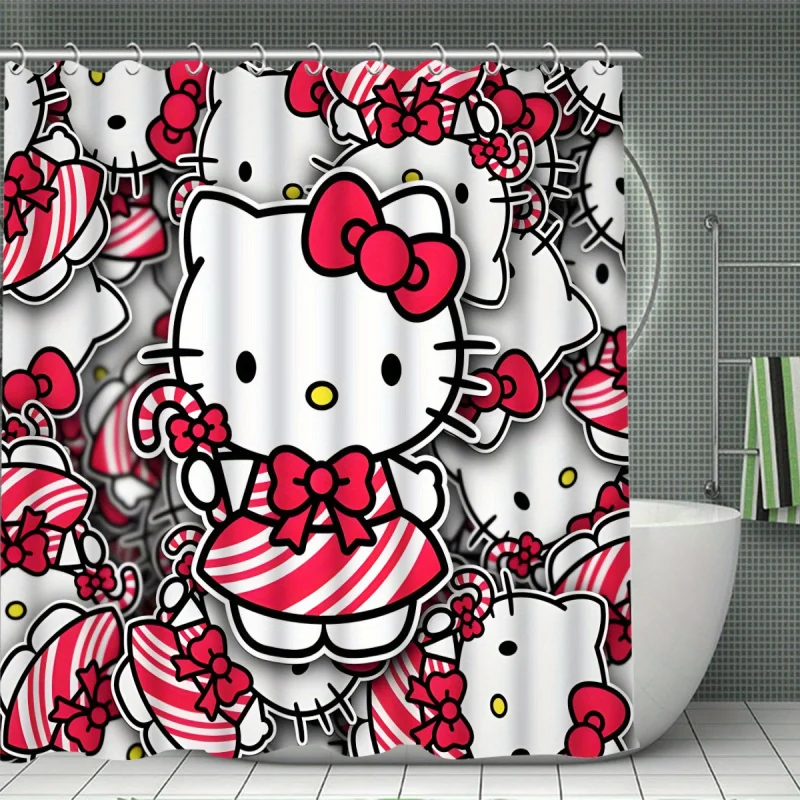 Open -1pc/4pcs Sanrio Hello Kitty, shower curtain, Merry Christmas, Merry Xmas, home decorations, Christmas gi