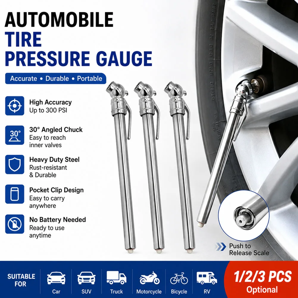 1/2/3pcs Universal Tire Air Pressure Gauge Pen Checker Test Car Vehicle Motor Tire Pressure Barometer Monitor System Supply