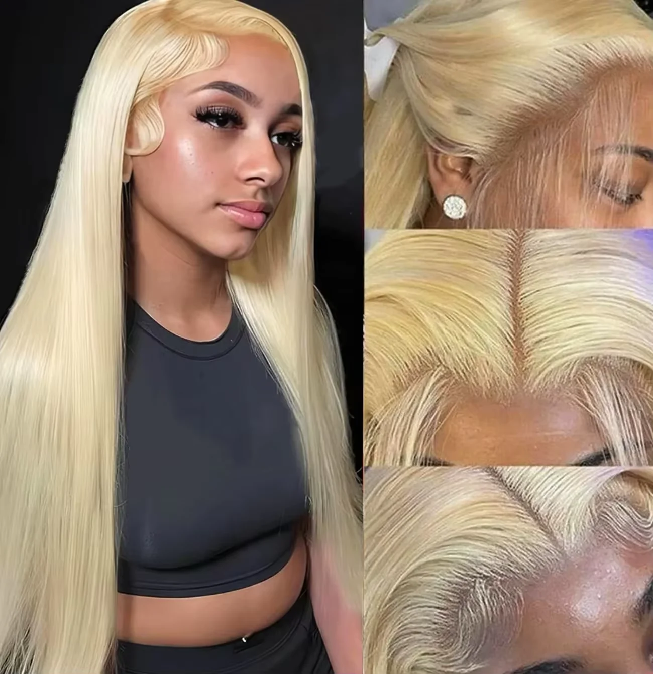Peluca de cabello humano liso de alta densidad color rubio miel 613 con encaje frontal 13x4 Max y encaje HD 13x6 para mujeres