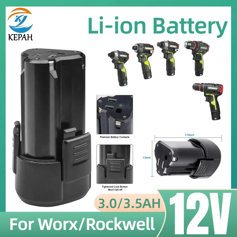 

Аккумулятор Li-ion 12В 3.5Ач для WORX (замена) WA3503/3504/3505/3553 RK2515K2, для беспроводных инструментов, 3.0Ач, для электроинструментов