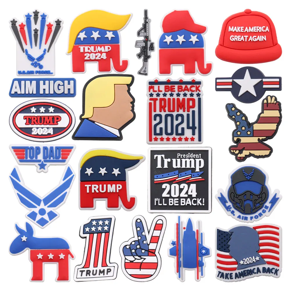 1pcs US Air Force Gun Aim High Take America Back PVC Sandals Shoes Decoration Buckle Clog Charms Accessories Adult Unisex Gift