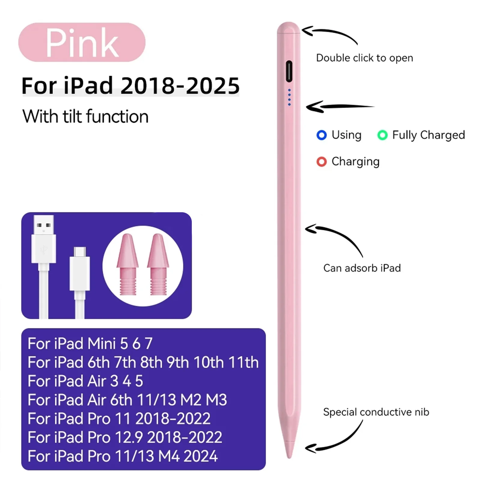 قلم ستايلس بالسعة مع نصيحتين قابلين للاستبدال لجهاز iPad (2018-2025) #2