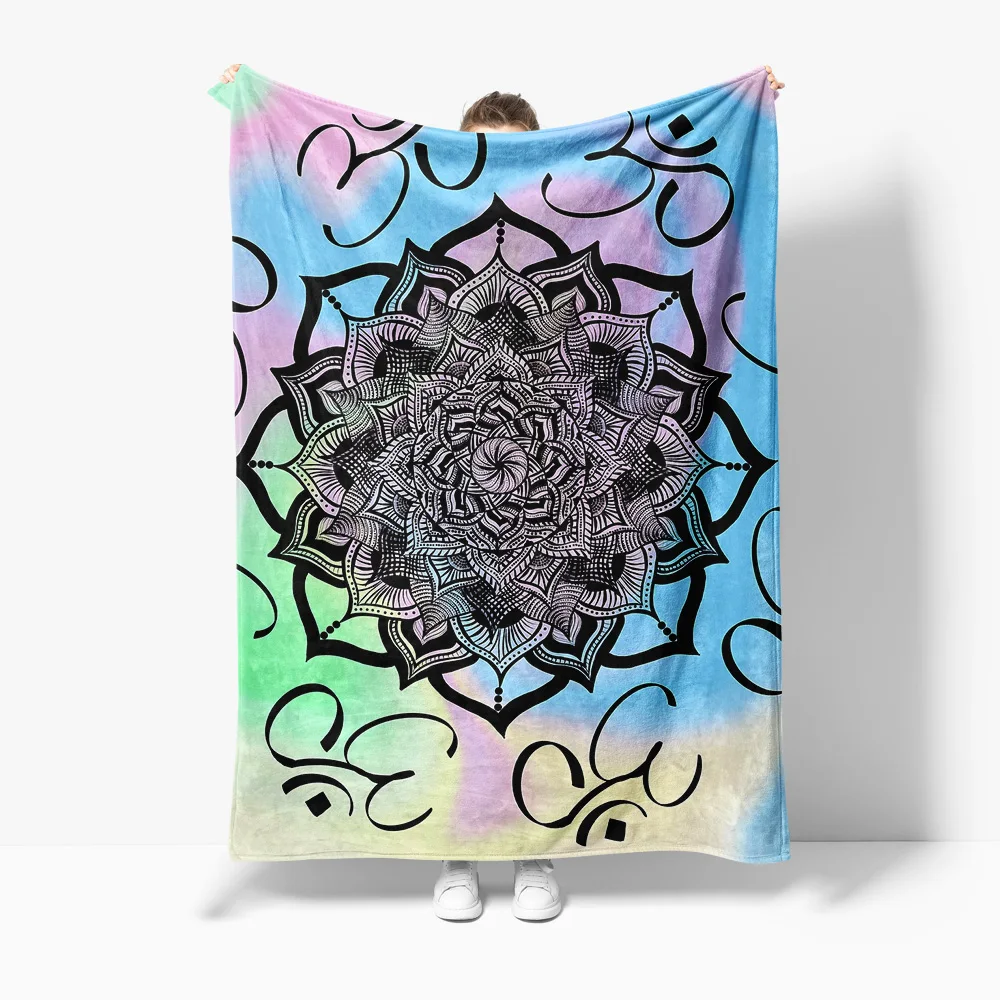 Rainbow Ombre Mandala Tie Dye Fleece Blanket Soft Warm Throw Blanket for Sofa Bed Decoration Gift