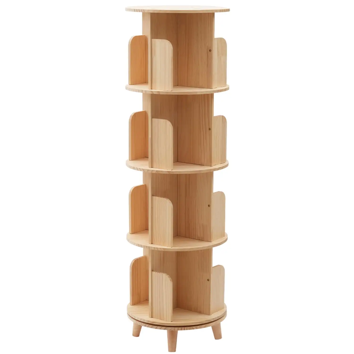 Floor Revolving Bookshelf 2/3/4/5/6 Tier Round 360° Wood Rotating Bookcase Magazine Storage Display Rack Oak