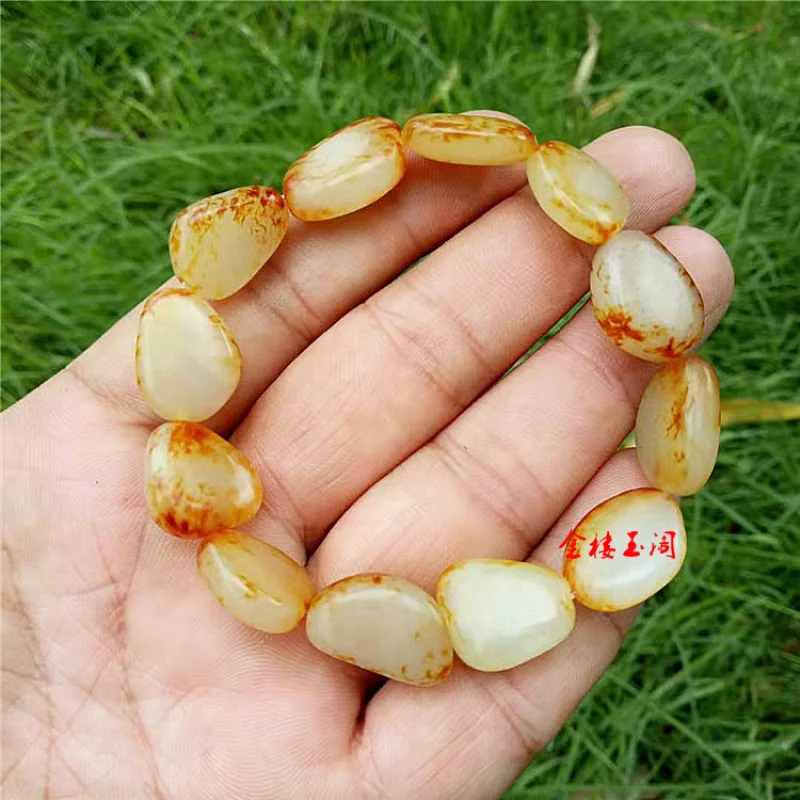 

Carefully Selected Round Hetian Red Color Seed Material Jade Stone Bracelet