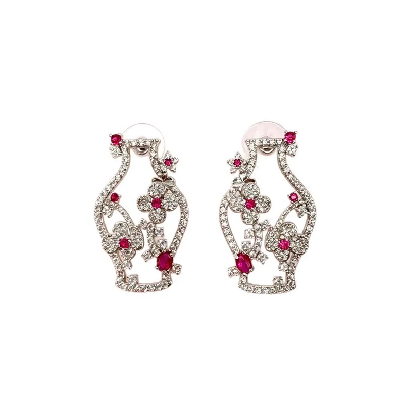 

Retro Hollow Vase Flower Zircon Earrings, Brass Stud Earrings, Luxury Delicate Fashion Jewelry Gifts for Women