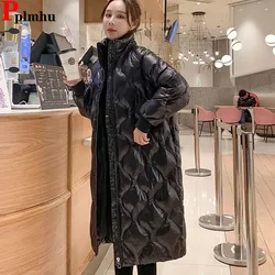 Winter Basic Casual Quilted Black Parkas Coats Tops Korea Zip Warm Cotton Padded Chaqueta Overcoats  Women Long Snow Wear Casaco