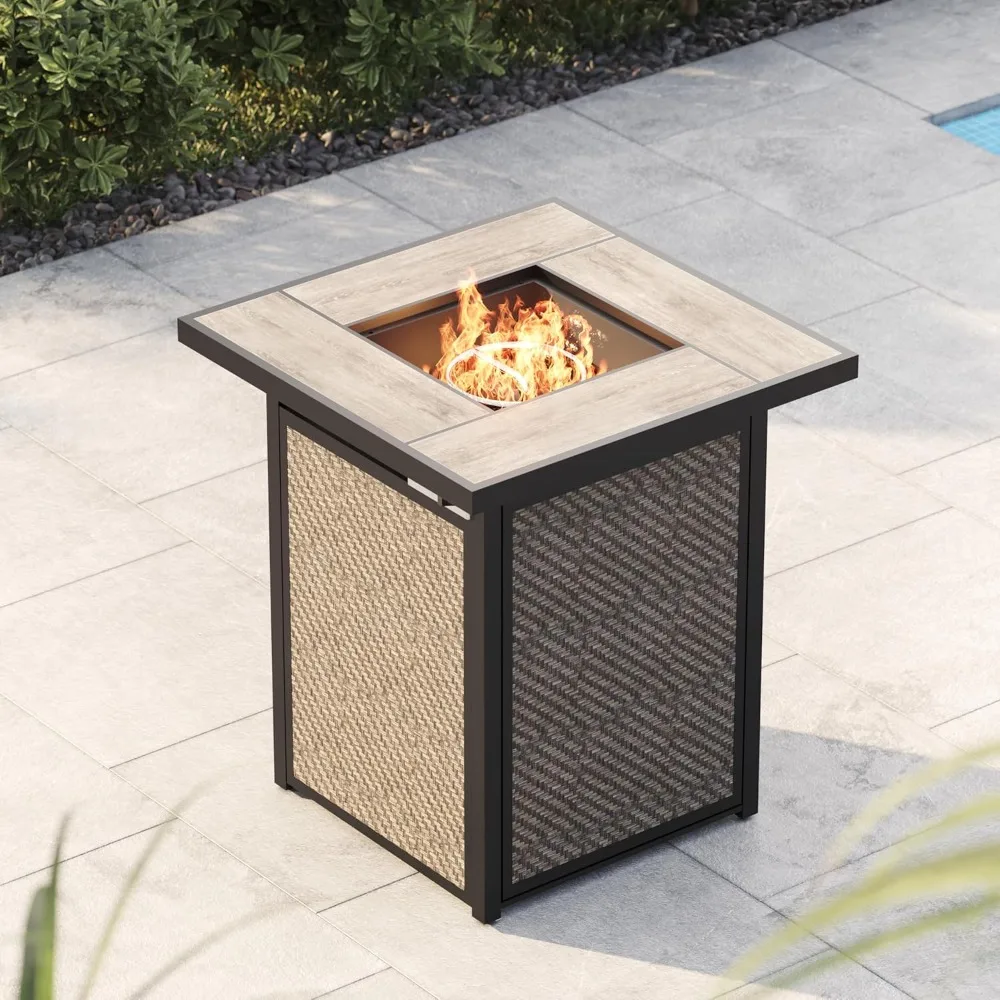 

Grand Patio 32'' Propane Fire Pit Table PE Wicker Gas Fire Table with Ceramic Tabletop, Square Fire Table with Waterproof Cover/